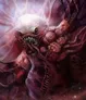 Tentacled creature with glowing red eyes and open mouth, dark background