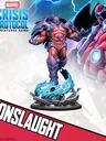 Onslaught miniature with blue energy base, Marvel Crisis Protocol logo, and "ONSLAUGHT" text.