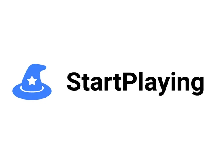 The image features the text "StartPlaying" in bold, black font against a plain white background. The simplicity of the design emphasizes the brand name, making it easily recognizable. This logo represents the platform that connects players with professional Game Masters for tabletop role-playing games.