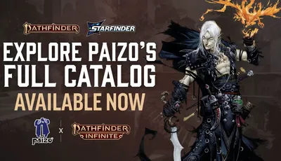 Warrior with white hair, black armor, sword, and fiery phoenix. Text: "PAIZO'S BLOG NOW".