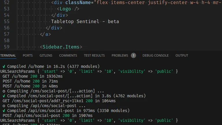 a snapshot of the developers code, showing 'Tabletop Sentinel - beta'