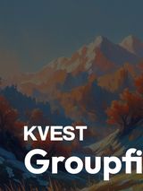 A serene landscape features majestic mountains in the background, adorned with autumn foliage in shades of orange and red. In the foreground, a figure sits on a rocky outcrop, gazing at the scenery, which includes a winding path and patches of snow. The text "KVEST Groupfinder" is prominently displayed at the bottom, emphasizing the platform's focus on connecting tabletop RPG players and game masters.