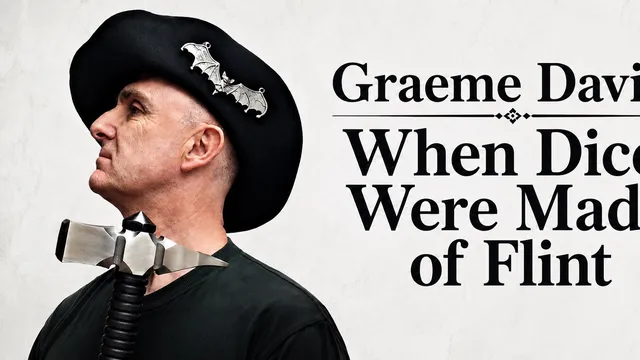 Person wearing a black hat with bat decorations, text "Graeme When We Were Made of Flint"