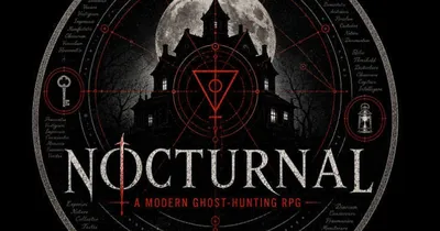 Nocturnal: A Modern Ghost-Hunting RPG, haunted house, full moon, occult symbols.