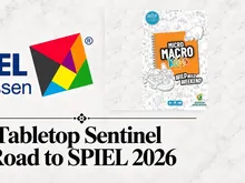 Intel logo, MicroMacro Kids book cover, text "Tabletop Sentinel Road to SPIEL 2026"