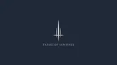 The image features a minimalist logo for "Tabletop Sentinel" set against a dark blue background. The logo consists of a stylized emblem with three vertical lines, the central line being the tallest, and a horizontal line intersecting the lower part of the central line. Below the emblem, the text "TABLETOP SENTINEL" is displayed in a clean, modern font. The overall design conveys a sleek and professional aesthetic, suitable for a tabletop gaming brand.