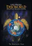 A giant golden turtle carrying a blue globe with continents, stars, and a red sun. Text: "Discworld Adventures in Ankh-Morpork".