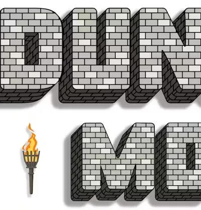 Bold, blocky text spells out "MEGA DUNGEON MONTH" in a stone brick style, evoking a dungeon-like atmosphere. A stylized torch with a flame is positioned to the right of the text, adding to the adventurous theme. The overall design is eye-catching and fits the tabletop gaming aesthetic, suggesting a focus on dungeon crawling and RPG content.