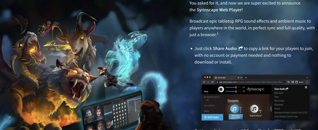 An example of the Syrinscape webplayer website page