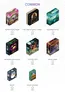 Nine miniature board game boxes arranged in three rows of three. Each box features distinct artwork and titles.

Top row:
- Left: "Potion Explosion" box with colorful potion bottles and ingredients.
- Middle: "Return to Dark Tower" box with dark, ominous tower imagery.
- Right: "Sleeping Gods" box with a ship on a green, stormy sea.

Middle row:
- Left: "Wonderland's War" box with a whimsical, fantasy-themed illustration.
- Middle: "Cryptid Cafe" box with cartoonish creatures and a cafe setting.
- Right: "Mage Wars" box with a fantasy battle scene.

Bottom row:
- Left: "Boop" box with a cute, cartoon animal.
- Middle: "Pickles & Pizzas" box with playful food-themed artwork.