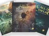 The image features two books from the 50th Anniversary Collectable Slipcase Set for Call of Cthulhu. On the left, the "Investigator Handbook" showcases a character with a backdrop of mysterious images and documents, while the right side displays the "Keeper Screen Pack," featuring a dark, atmospheric cover with a lighthouse and ominous sea. Both books are adorned with the Chaosium logo, emphasizing their connection to the Cthulhu mythos.