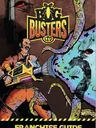 Man in orange jumpsuit firing a large gun at giant insects, "BUG BUSTERS LTD" sign above.