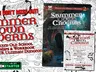 A promotional graphic for the "Shimmerdown Caverns" Kickstarter campaign features a detailed, hand-drawn dungeon map in the background, showcasing various interconnected areas. The foreground displays bold, stylized text announcing "Shimmer Down Caverns" and emphasizing "16 Connected Old School Dungeon Maps & Workbook to Create YOUR Ultimate Dungeon." A smaller section encourages viewers to support the campaign on Kickstarter, with a visual of a cave entrance on the right side.
