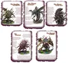 Five characterful and detailed monster miniatures from the "Bestiary of the Forbidden" Kickstarter campaign are displayed, each accompanied by a descriptive text. The miniatures include the Brooding Mawspawn, the Winged Cartorner, the Chorus of the Mew, the Ourlach, and the Ohanrel Watcher, showcasing a mix of grotesque and fantastical designs. Each creature is intricately sculpted, emphasizing their menacing features and unique characteristics, suitable for role-playing games and horror themes.