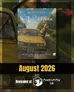 A yellow car with a distinctive front grille and the license plate "ROLL111" is parked on a street, with a blurred background suggesting a cityscape. The book cover titled "No Place Like Home: A Case File Collection" is prominently displayed, featuring whimsical characters and a vibrant atmosphere. Below the image, the text indicates a release date of August 2026 and notes that it was revealed at Chaosium Con UK.