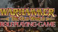 The image features the title "Warhammer: The Old World Roleplaying Game" prominently displayed in bold, stylized lettering, with "Roleplaying Game" in a contrasting red font. In the background, a dark forest setting is depicted, with various characters, including a mounted figure and others wielding weapons, suggesting a tense and adventurous atmosphere. The overall tone conveys a sense of mystery and danger, aligning with the folk horror theme of the new scenario, "Thirst of Three."