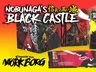 "NOBUNAGA'S BLACK CASTLE" book covers, open book with text and illustrations, yellow background.