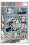 Collage of Sword World RPG crowdfunding rewards: open books with fantasy art, maps, and text; framed posters; dice sets; plush figures; cards; a mug; and a small wooden box with miniatures. Background shows a castle illustration. Text reads "ART IN PROGRESS" and "NEW ART IN PROGRESS."