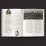 An open book displays two pages from the "City of My Nightmares" campaign for Vaesen. On the left page, there is a portrait of a woman with long hair and a headscarf, accompanied by text detailing "Sverker von Essen's Residence" and various challenges and clues related to the narrative. The right page features a moody landscape painting of Stockholm, with rooftops and a distant church steeple under a cloudy sky, alongside text about "The White Hill Slums" and additional challenges. The overall design combines rich illustrations with detailed descriptions, enhancing the immersive experience of the game.