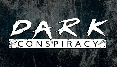 The image features the title "DARK CONSPIRACY" prominently displayed in a bold, stylized font. The word "DARK" is rendered in a jagged, distressed style, suggesting a sense of danger and intrigue, while "CONSPIRACY" is presented in a clean, straightforward font beneath it. The background has a textured, dark surface with hints of blue and gray, enhancing the ominous atmosphere associated with the game.