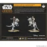 Luke Skywalker and Han Solo are depicted riding Tauntauns in this expansion for Star Wars: Legion. Luke, holding a blaster, is positioned on the left, while Han, equipped with a lightsaber, is on the right, both mounted on their respective Tauntauns. The background features a dark design with the Star Wars: Legion logo and details about the contents of the set, including the number of miniatures and gameplay elements.