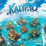 Floating settlement scene with seven wooden ships and structures on blue water. Title reads "Kalypso" in stylized letters. Art by Amelia Sales, design by Gilles Turbide.