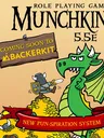 Munchkin 5.5E, green dragon, warrior, gold coins, "Coming Soon to Backerkit", "New Pun-Spiration System"