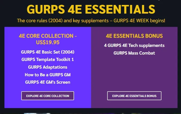 GURPS 4E ESSENTIALS, CORE COLLECTION - US$19.95, 4E ESSENTIALS BUNDLE