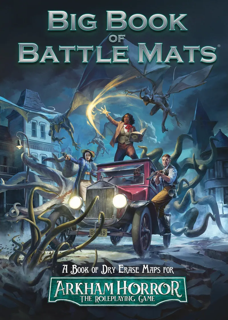 Battle Mats, A Book of Dry Erase Maps for, vintage car, people, dragons, tentacles, buildings