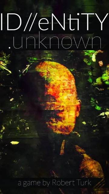 Distorted, glowing face silhouette in dark, abstract background. Overlaid text reads: "ID//eNtiTY unknown."