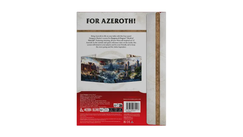 Book cover with fantasy city artwork, title "FOR AZEROTH!", and text listing designers and illustrators.