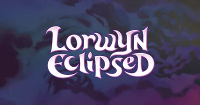 The title "Lorwyn Eclipsed" is prominently displayed in stylized, flowing white and pink lettering against a dark, swirling background that transitions from deep purple to black. The design evokes a mystical and enchanting atmosphere, reflecting the themes of the Magic: The Gathering expansion. The overall aesthetic suggests a blend of light and shadow, aligning with the dual worlds of Lorwyn and Shadowmoor.