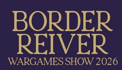 The text features the words "BORDER REIVER WARGAMES SHOW 2023" in large, bold, golden letters against a dark purple background. The design emphasizes the event's name, making it prominent and eye-catching. The overall aesthetic conveys a sense of importance and excitement for the wargaming community.