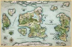 Fantasy map of Theira showing regions: Boreal Wastes, Sword Empire, Cordoba, Romanos, and more. Hex-based terrain with labeled locations like Lake Iskarna, Titan’s Helm, Isle of Fire, and Serpent’s Eye. Bodies of water include Boreal Sea, Tepheis Ocean, and Lapis Sea.