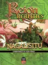 Cover art for Reign: Realities – Nagalisitu showing a chaotic battle scene with armored figures wielding weapons, one mounted on a skeletal steed. Green and red hues dominate. Title "Nagalisitu" in ornate gold lettering. Subtext reads "A Reign Reality by Caleb Stokes."