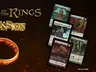 The image features several character cards from the upcoming Lord of the Rings: Ascension deckbuilding game. Prominent cards include "Samwise Gamgee," "Gandalf the Grey," "Gollum, Riddle Maker," "Legolas Greenleaf," and "Barrow-wight," each showcasing unique artwork and attributes. The background includes a stylized representation of The One Ring, with the game's title "Lord of the Rings: Ascension" displayed prominently at the top.