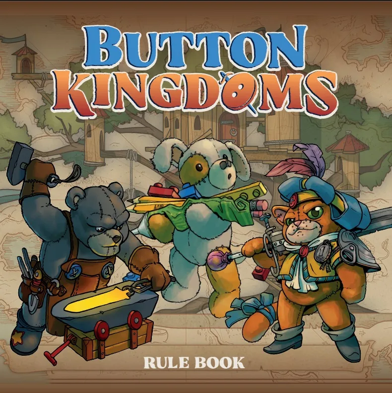 Button Kingdoms Rule Book cover with plush toy characters and fantasy setting