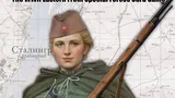 A person in a green military uniform and camouflage cape, wearing a brown cap with a red star, holding a bolt-action rifle with a bayonet. Behind them, a faded topographic map with Cyrillic text, including the word "Сталинград" (Stalingrad). At the top, bold text reads "WARFIGHTER The WWII Eastern Front Special Forces Card Game".
