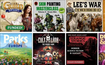 Top left: "SKIN PAINTING MASTERCLASS Volume 2 - Green Skin"
Top right: "LEE'S WAR THE WAR IN VIRGINIA 1861-6"
Bottom left: "CULT OF THE LAMB THE BOARD GAME"
Bottom right: "