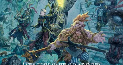 Warhammer Fantasy Role-Play, a group of adventurers battling monsters in a ruined city.
