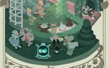 Whimsical fairy garden party with cakes, RPGworld logo visible.