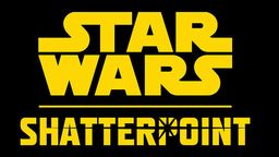 The image features the iconic "Star Wars" logo in bold yellow letters, prominently displayed against a black background. Below the "Star Wars" text, the word "SHATTERPOINT" is presented in a similar yellow font, with a distinctive starburst design on the letter "T." This design emphasizes the title and aligns with the theme of the Star Wars universe.