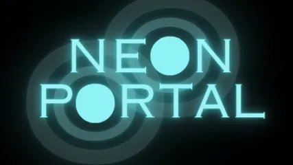 The image features the text "NEON PORTAL" in a glowing, turquoise font against a dark background. The letters are stylized, with circular elements surrounding the text, creating a dynamic and modern look. The overall design conveys a sense of energy and excitement, fitting for a gaming event.