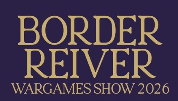 The text features the words "BORDER REIVER WARGAMES SHOW 2023" in large, bold, golden letters against a dark purple background. The design emphasizes the event's name, making it prominent and eye-catching. The overall aesthetic conveys a sense of importance and excitement for the wargaming community.