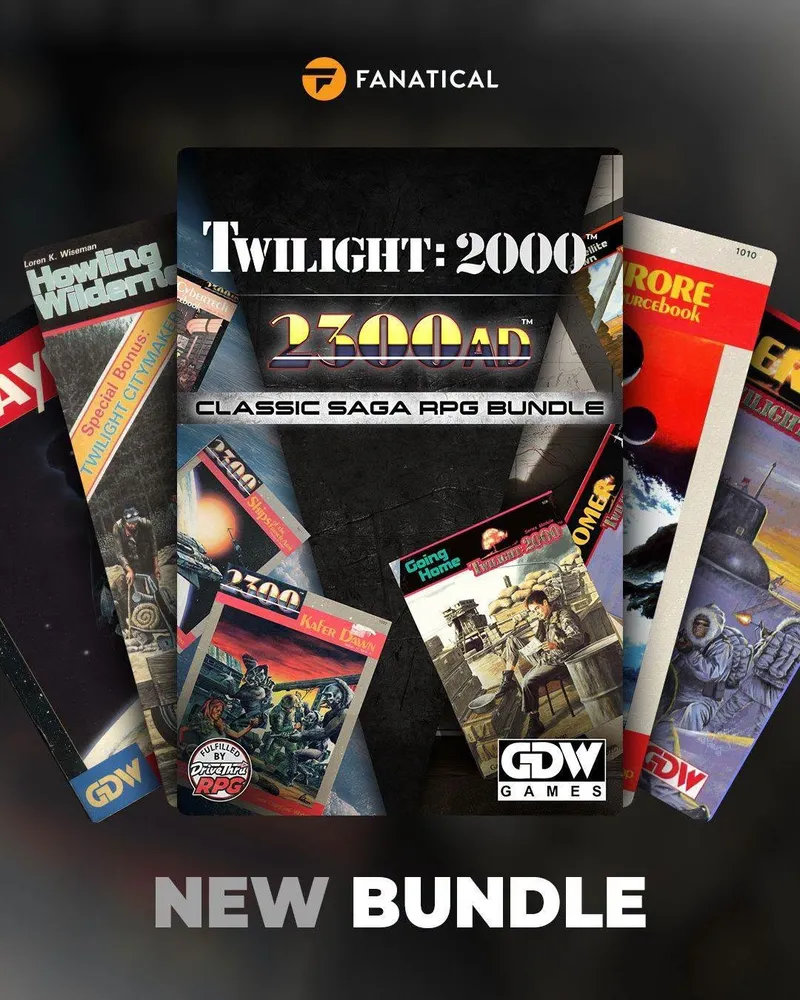 Twilight: 2000, 2300AD Classic Saga RPG Bundle, GDW Games book covers.