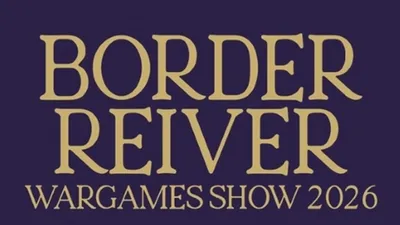 The text features the words "BORDER REIVER WARGAMES SHOW 2023" in large, bold, golden letters against a dark purple background. The design emphasizes the event's name, making it prominent and eye-catching. The overall aesthetic conveys a sense of importance and excitement for the wargaming community.