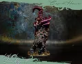 A grotesque miniature of the Avatar of Shub-Niggurath, featuring a bulbous, textured body covered in eyes and spines, stands prominently. Its upper appendages are adorned with long, curling tentacles, colored in deep purples and blacks, giving it a menacing appearance. The base is surrounded by small tufts of grass, set against a dark, atmospheric backdrop that enhances the horror theme.