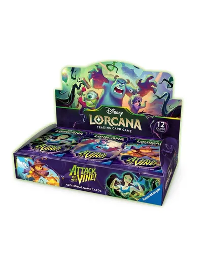 Disney Lorcana Attack of the Vine trading card game box with 12 cards per pack.
