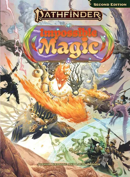 Pathfinder Impossible Magic book cover with dragons and magic.