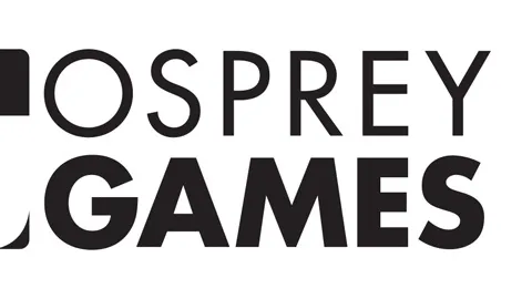 The logo of Osprey Games features a stylized design with the letters "O" and "G" intertwined in a bold, modern font. The logo is predominantly black and white, with the "O" appearing larger and more prominent, while the "G" is slightly smaller and positioned to the right. The overall design conveys a clean and professional aesthetic, suitable for a gaming publisher.